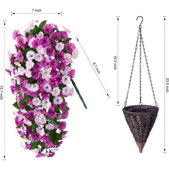 Artificial Fake Flowers Plants Hanging Baskets Outdoor Outside Spring Decor - Picture 3 of 7